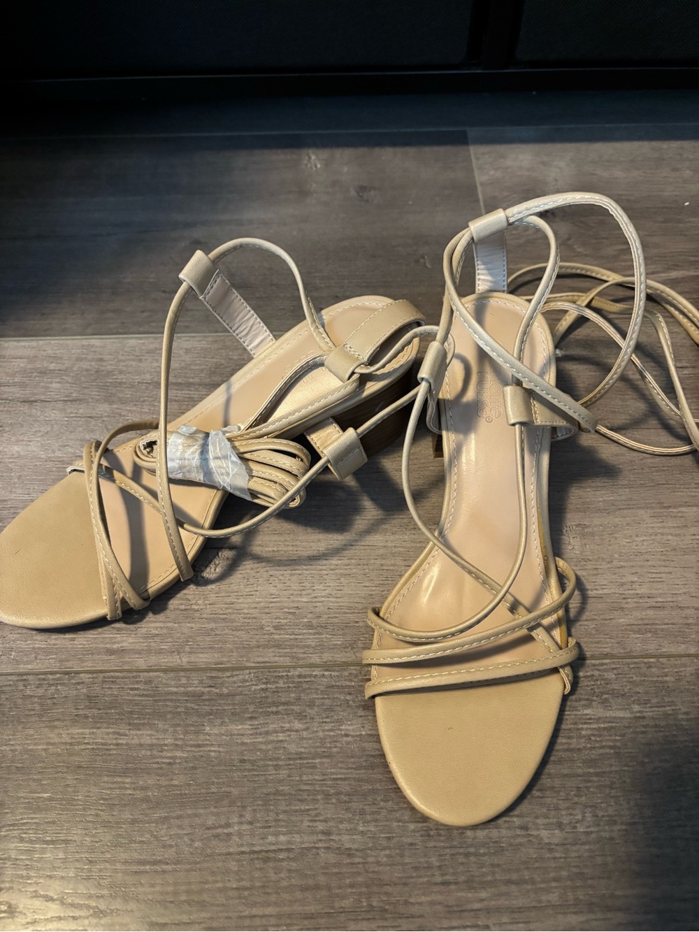 Womens Strappy Lace-Up Sandals in Beige